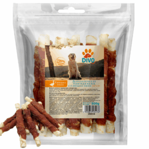 DIVO Дълга Клечка от Говежда Кожа с Патешко Месо 17 см – 500g Натурални Дъвчащи Лакомства за Кучета