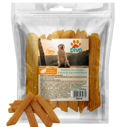 DIVO Филета от Сладък Картоф 500g – Натурални Веган Лакомства за Кучета