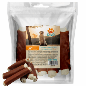 DIVO Клечка от Говежда Кожа с Агнешко Месо 15 см – 500g Натурални Дъвчащи Лакомства за Кучета