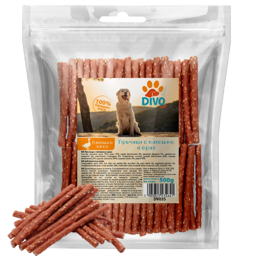 DIVO Пръчици с Патешко и Ориз 500g – Натурални Лакомства за Кучета