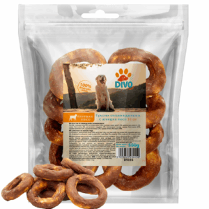 DIVO Пръстен от Говежда Кожа с Агнешко Месо 16 см – 500g Натурални Дъвчащи Лакомства за Кучета