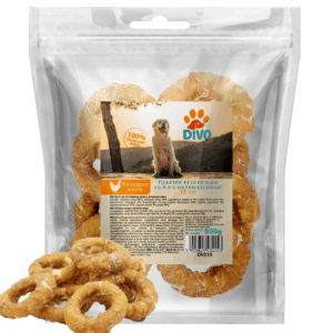 DIVO Пръстен от Говежда Кожа с Пилешко Месо 16 см – 500g Натурални Дъвчащи Лакомства за Кучета