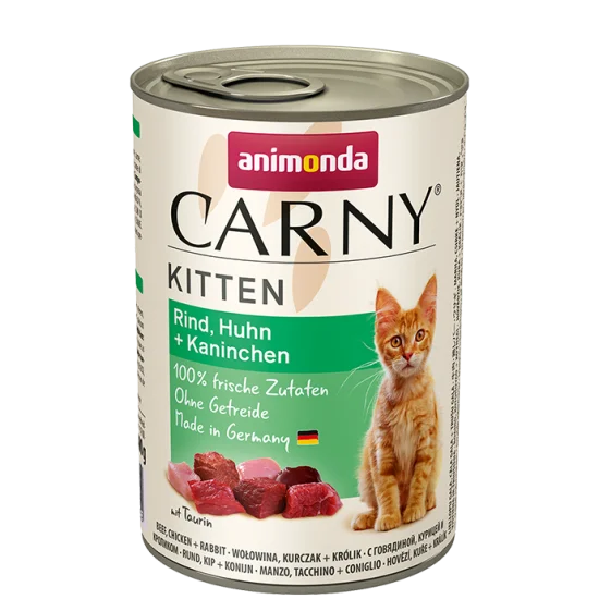 Carny Kitten Can - Консерва за котенца с телешко, пилешко и заешко месо 400 г