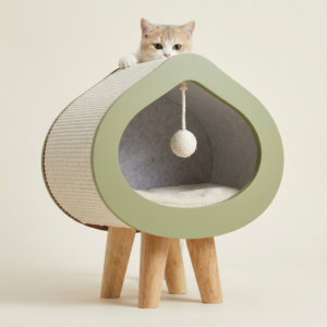 LODGE 48G — Котешка къщичка с крачета, сизалова обвивка и висяща играчка