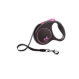 Flexi Black Design M – Автоматичен Повод с Лента 5м за Кучета до 25кг