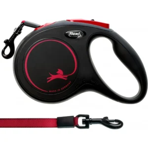 Flexi Classic Black Fire M – Автоматичен Повод с Лента 5м за Кучета до 25кг